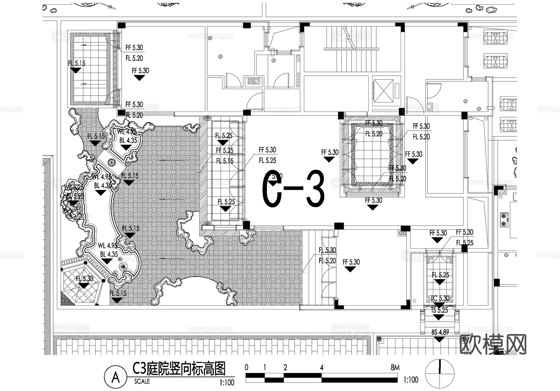 新中式别墅庭院景观平面图CAD施工图cad施工图