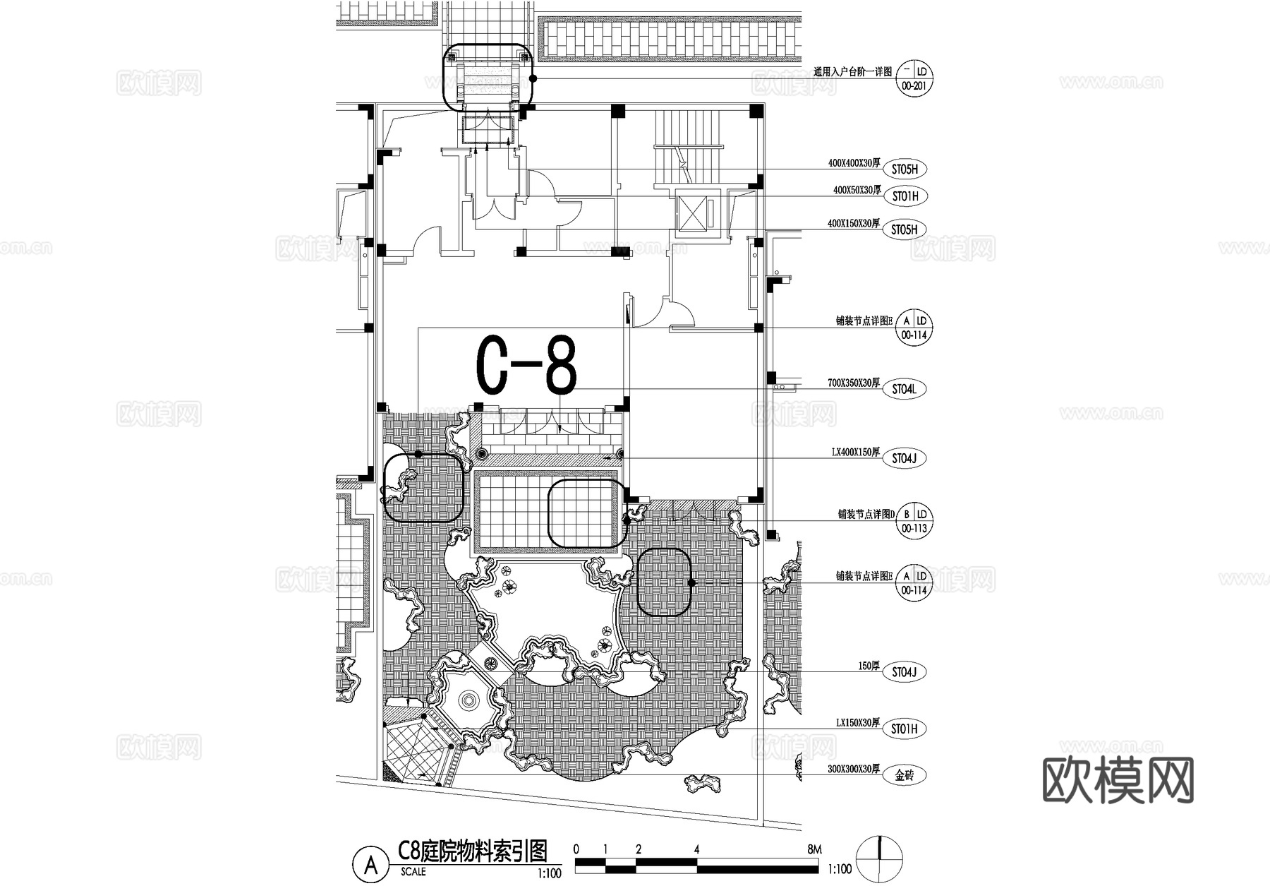 新中式别墅庭院景观平面图CAD施工图cad施工图