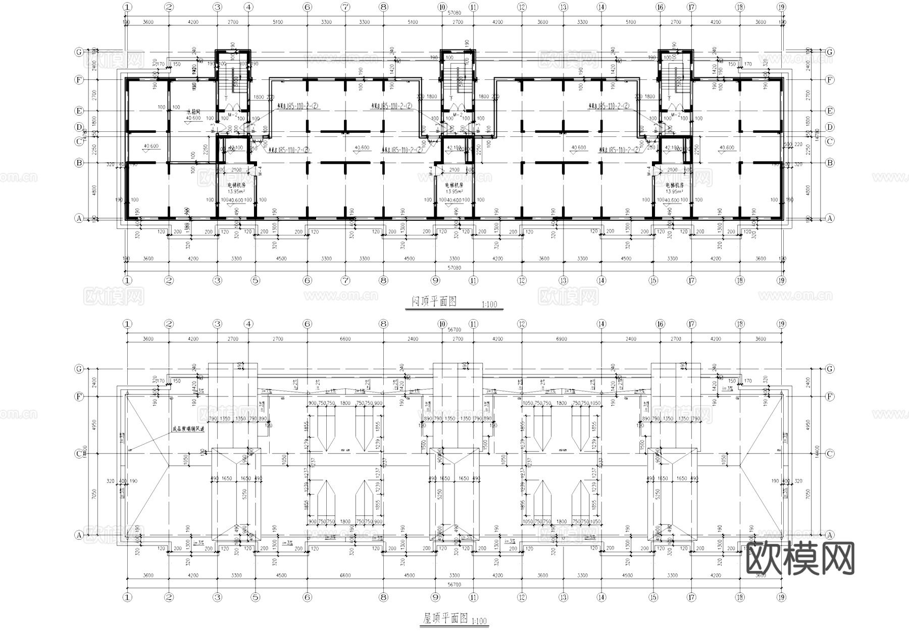 十四层一梯两户小高层住宅建筑CAD施工图cad施工图