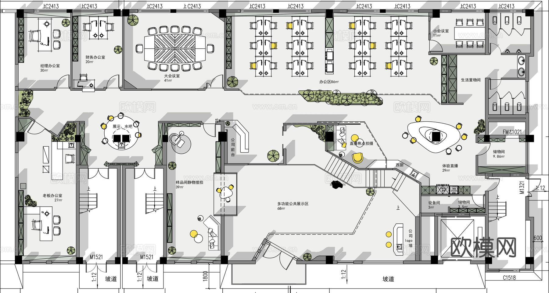 厂区办公室 最新全套办公室施工图cad施工图