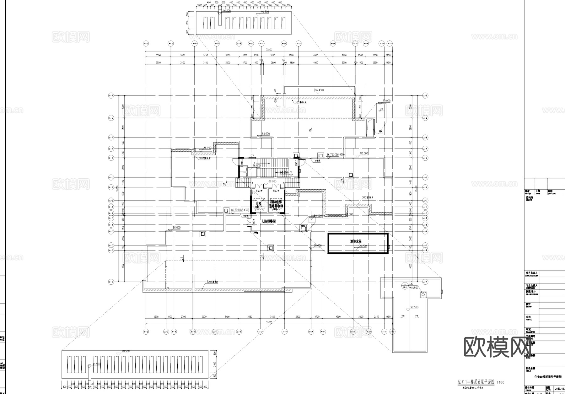 中筒式两梯六户九户塔楼住宅建筑平面户型图CAD施工图cad施工图