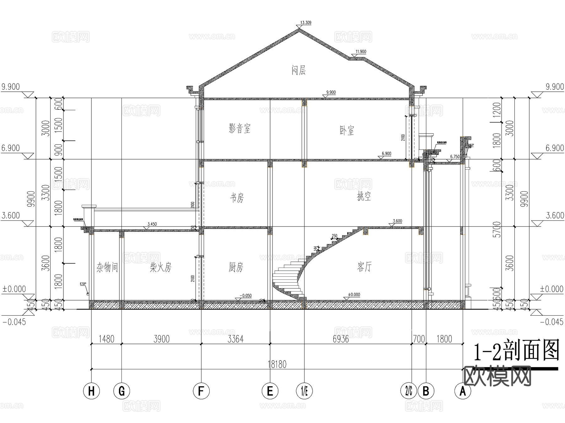 新中式三层独栋别墅乡村农村自建房住宅建筑CAD施工图cad施工图