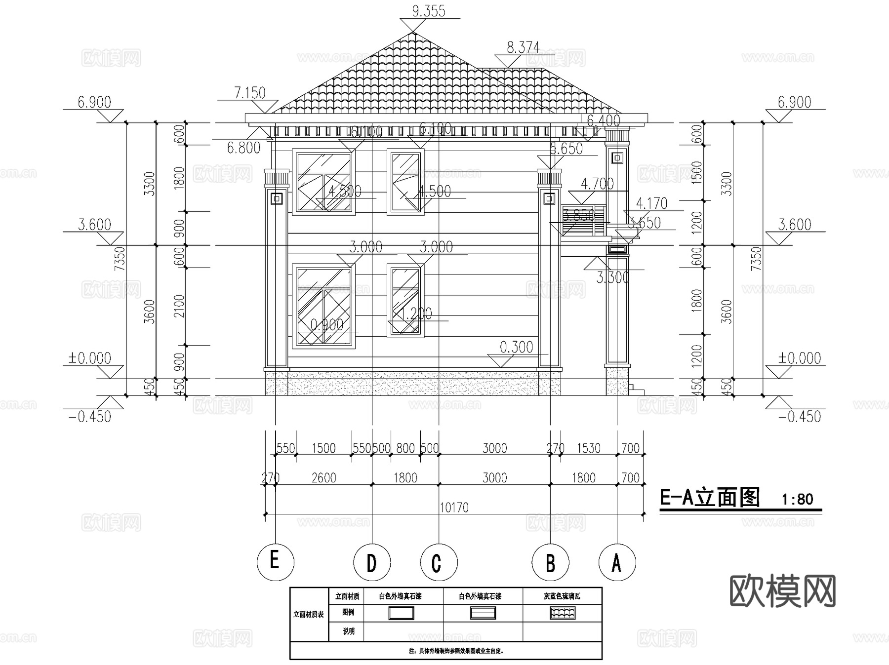 新中式二层独栋别墅农村乡村自建房建筑CAD施工图cad施工图