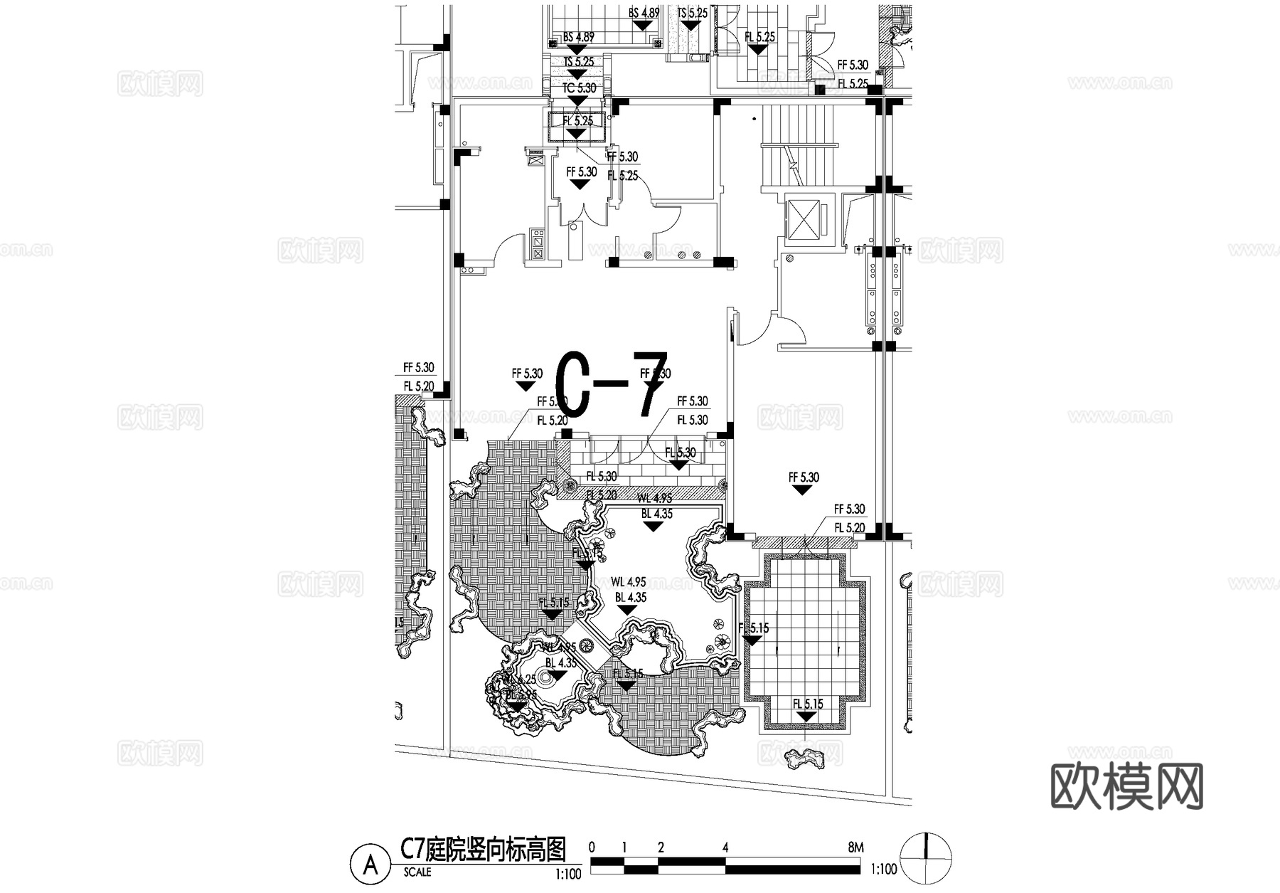 新中式别墅庭院景观平面图CAD施工图cad施工图
