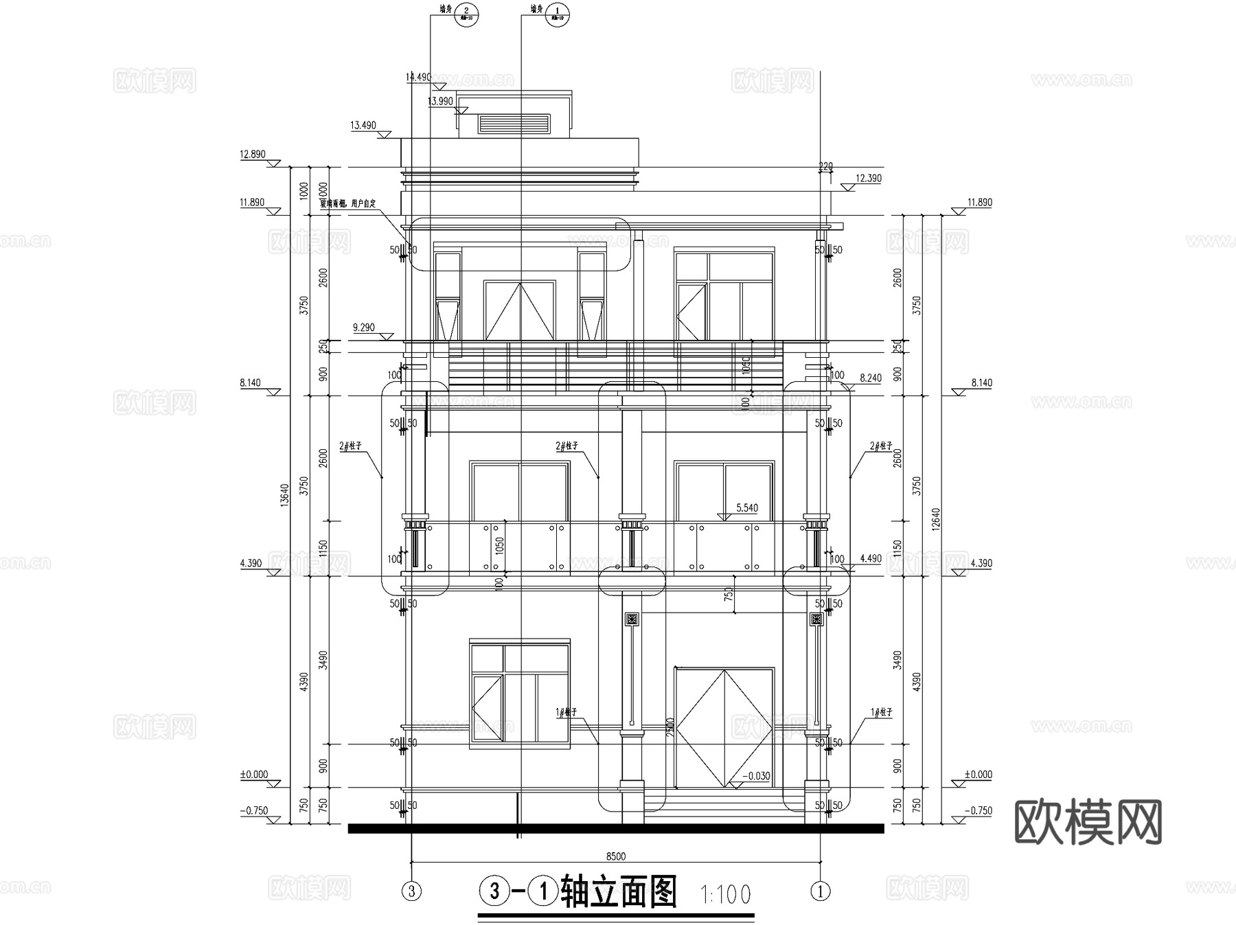 现代三层独栋别墅乡村农村自建房住宅建筑CAD施工图cad施工图