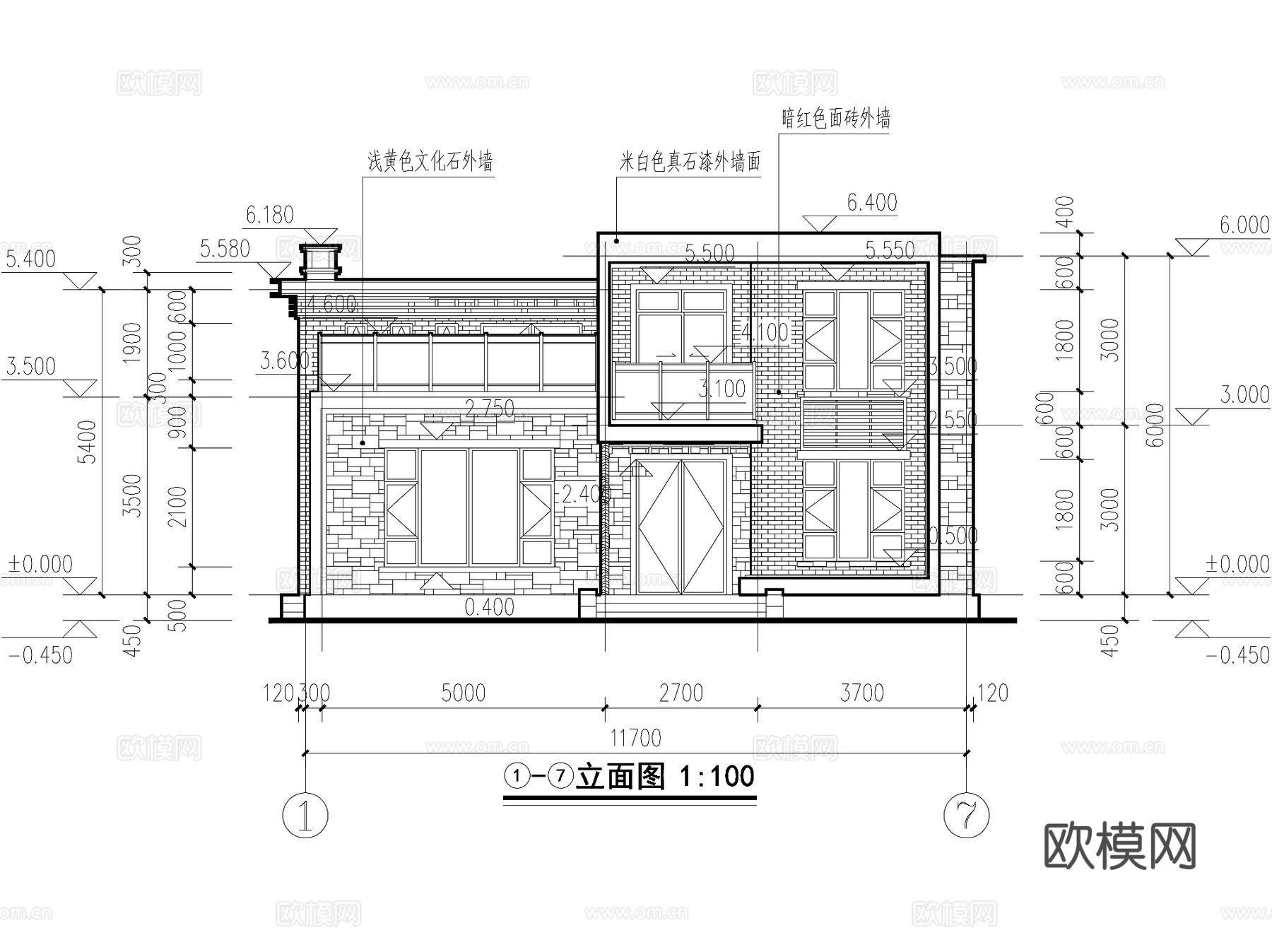 现代二层独栋小别墅农村乡村自建房建筑CAD施工图cad施工图