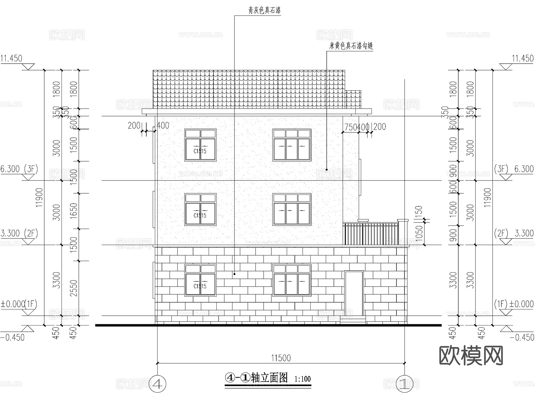 欧式简约三层独栋别墅农村乡村自建房住宅建筑CAD施工图cad施工图