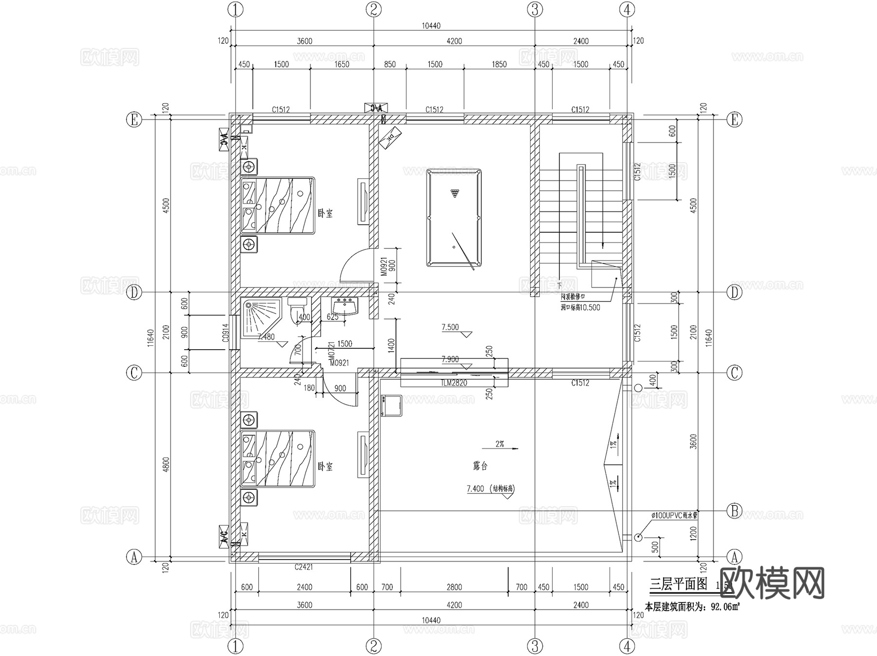新中式三层独栋别墅乡村农村自建房住宅建筑CAD施工图cad施工图