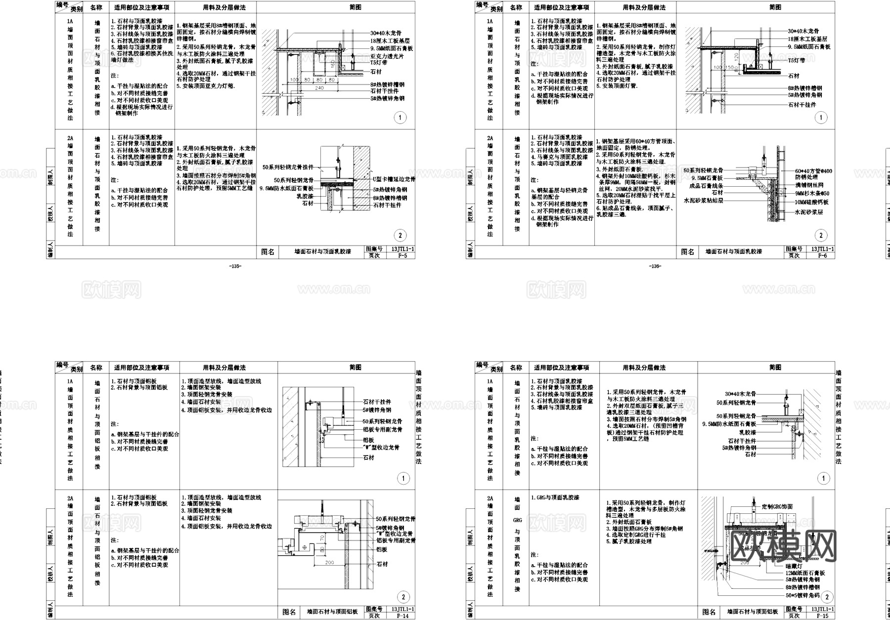 墙面与顶面材质相接工艺做法CAD详图集cad施工图