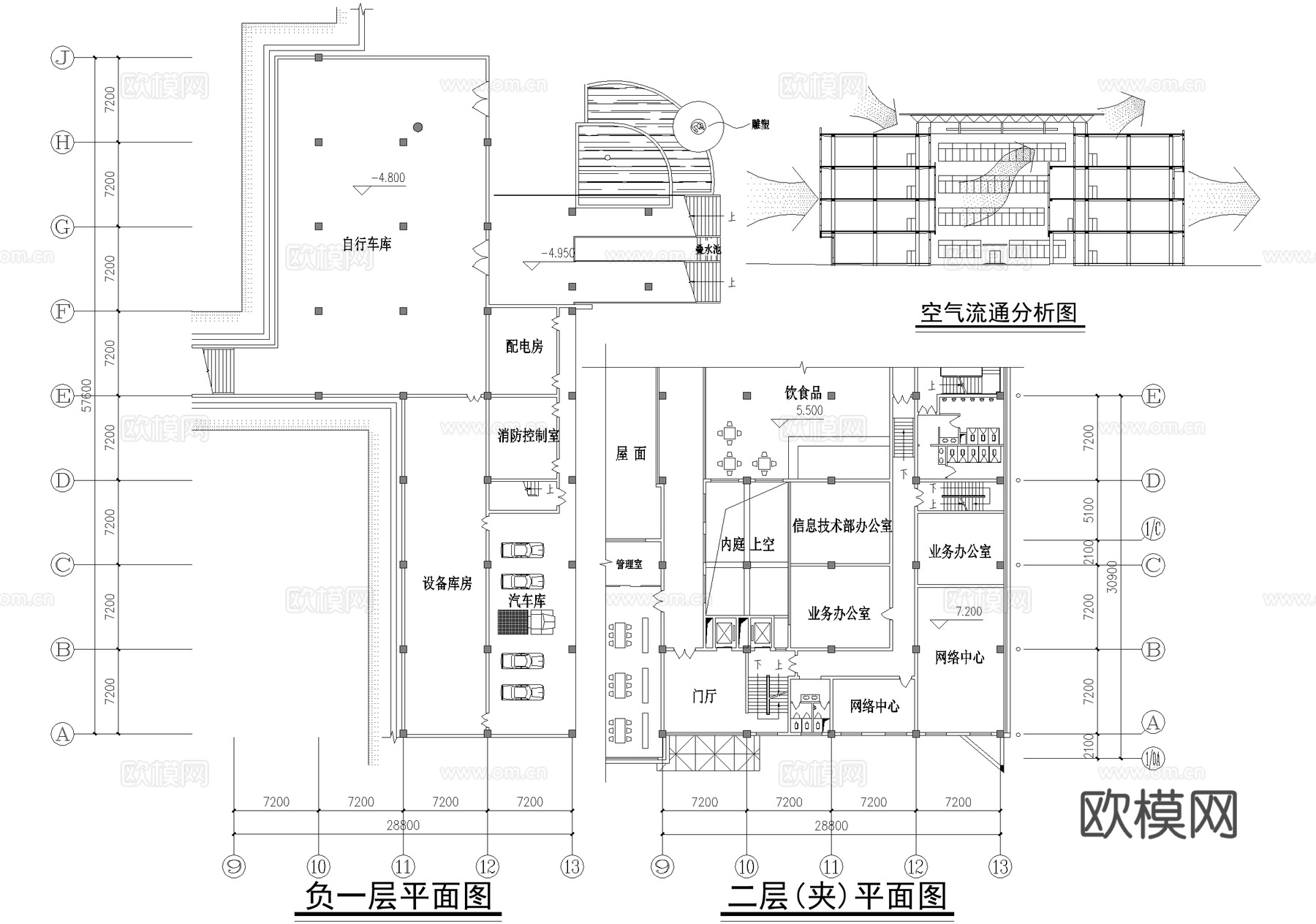 四层大学图书馆建筑平面图cad施工图