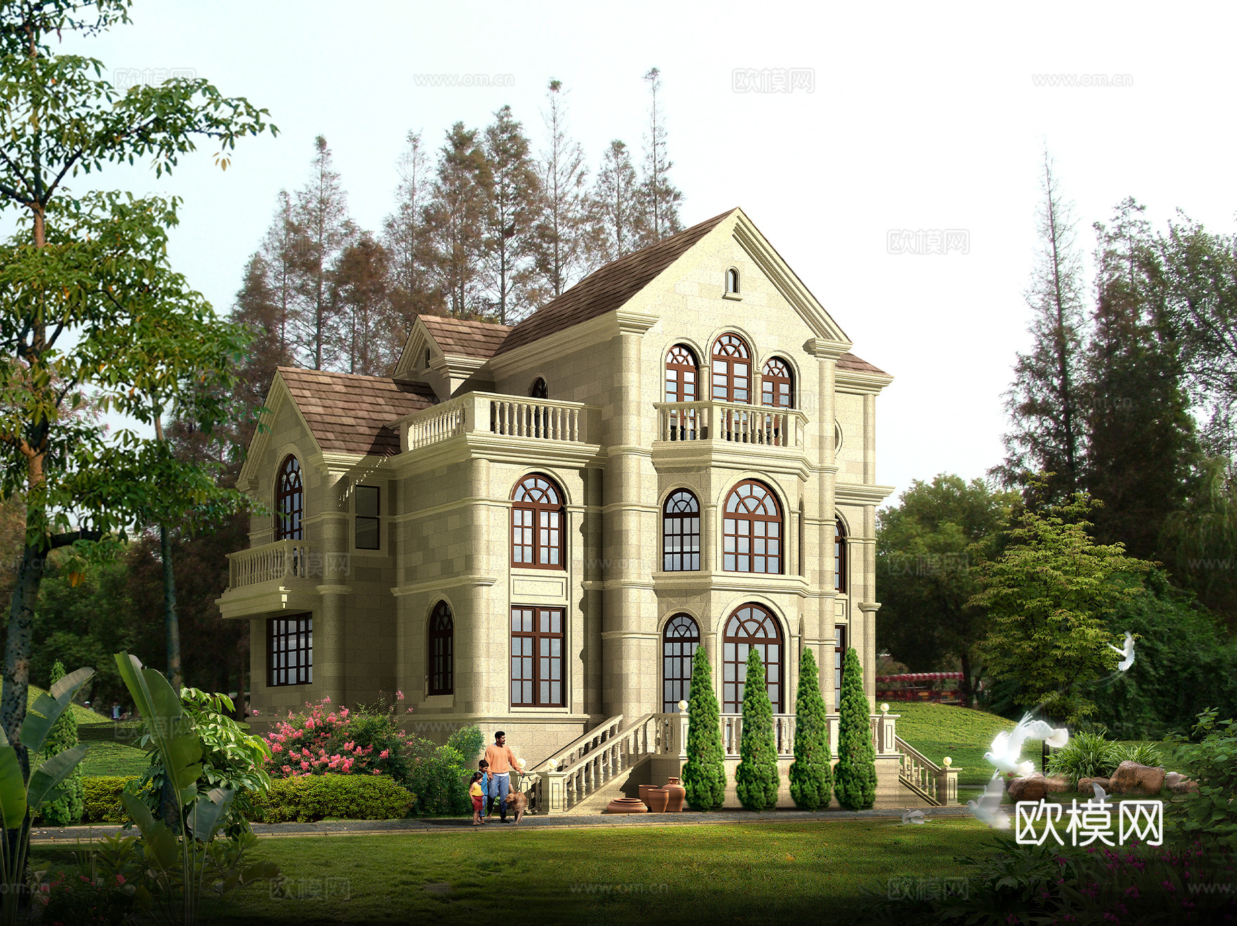 欧式复古三层独栋别墅农村乡村自建房住宅建筑CAD施工图cad施工图