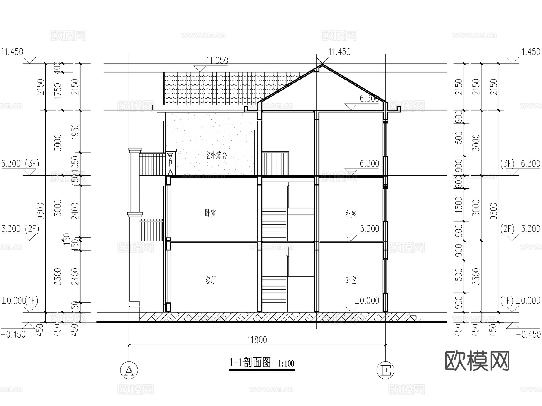欧式简约三层独栋别墅农村乡村自建房住宅建筑CAD施工图cad施工图