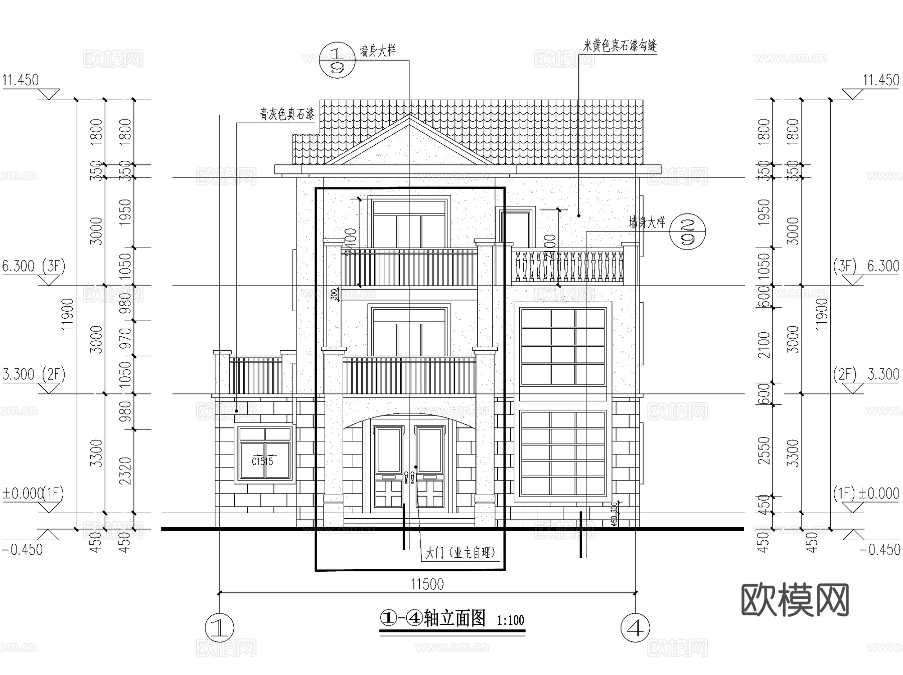 欧式简约三层独栋别墅农村乡村自建房住宅建筑CAD施工图cad施工图