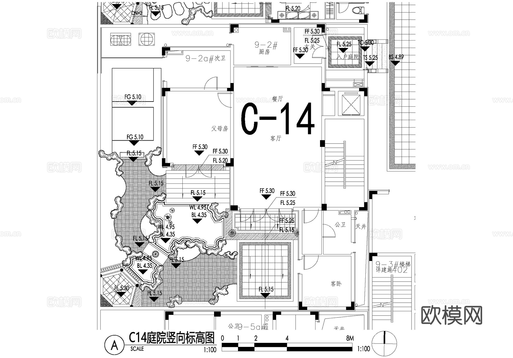 新中式别墅庭院景观平面图CAD施工图cad施工图