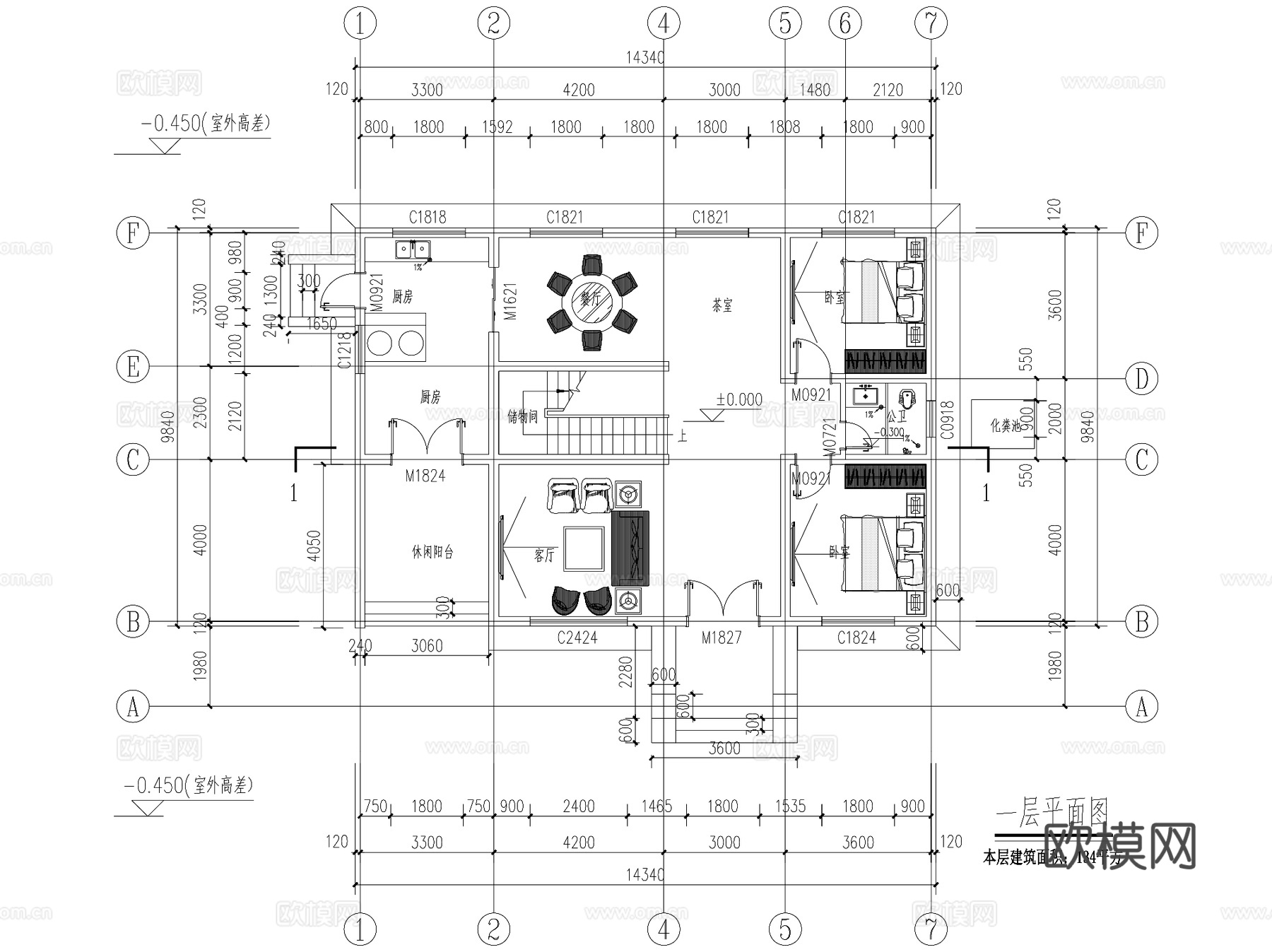 欧式简欧二层独栋别墅农村乡村自建房建筑CAD施工图cad施工图