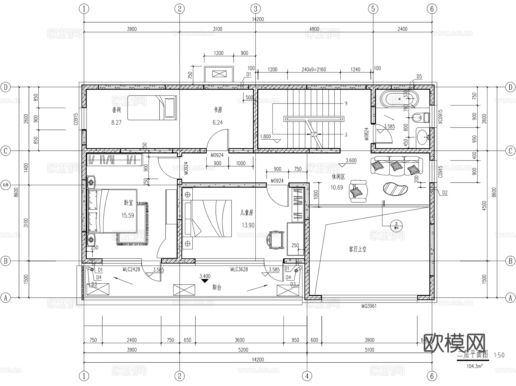 现代三层合院别墅乡村农村自建房住宅建筑CAD施工图cad施工图