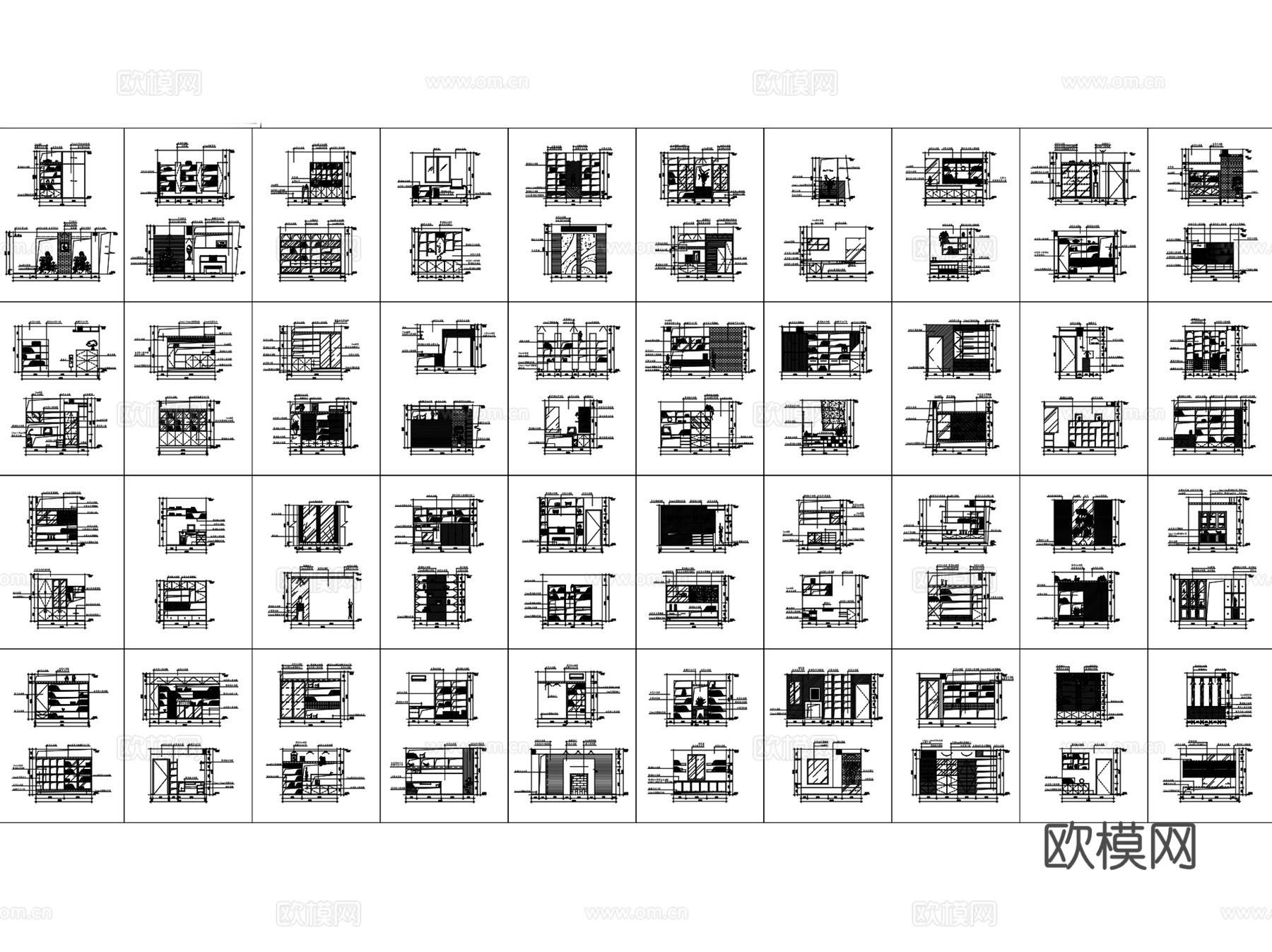 书房书柜书架室内家具节点大样CAD施工详图集 11套cad施工图
