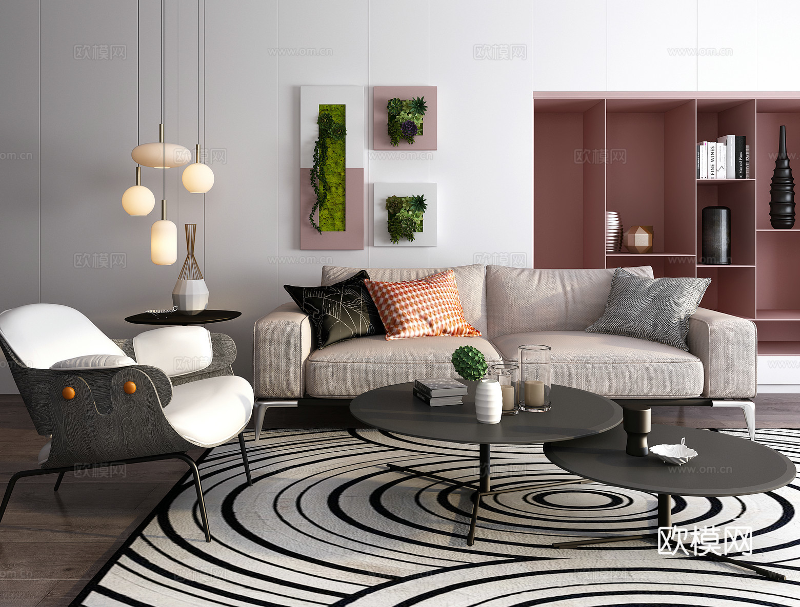 现代沙发茶几组合3d模型下载（渲染图2）