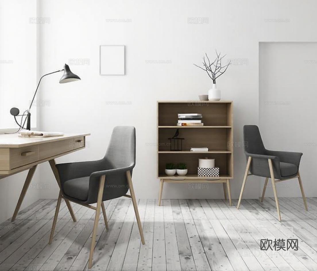 现代简约家居办公空间设计 原木色家具装饰搭配 对称布局实用美观 3D模型封面展示免费3d模型下载
