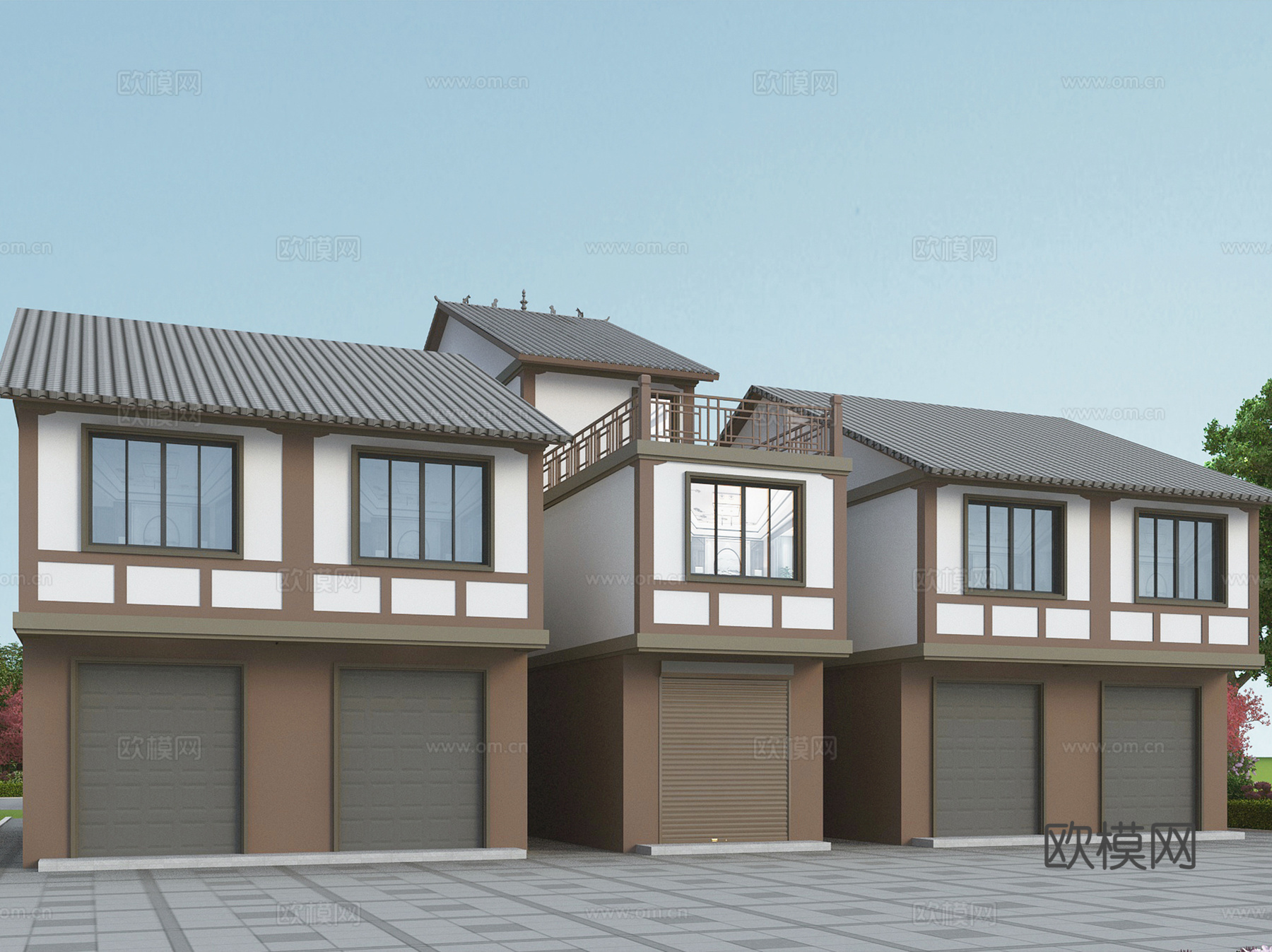 新中式三层别墅农村自建房临街商铺门面建筑CAD施工图cad施工图