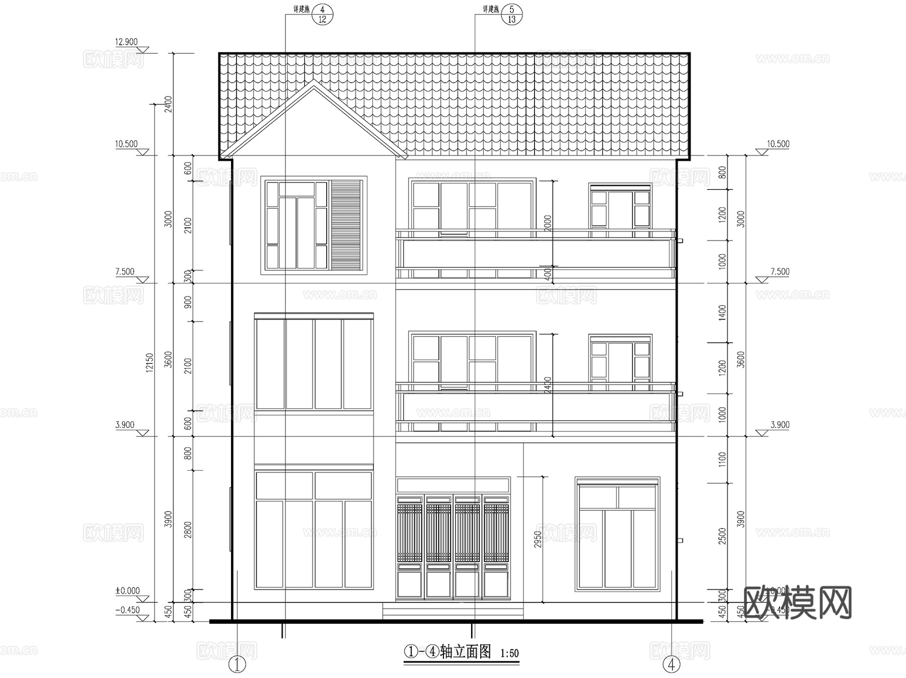 新中式三层独栋别墅乡村农村自建房住宅建筑CAD施工图cad施工图