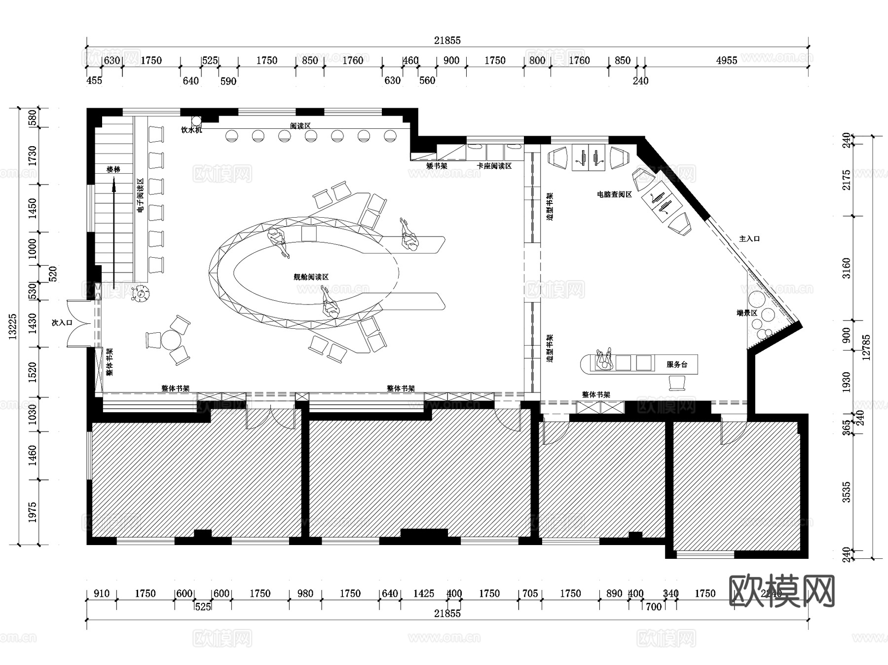 图书馆阅览室室内装饰设计CAD施工图集 5套cad施工图