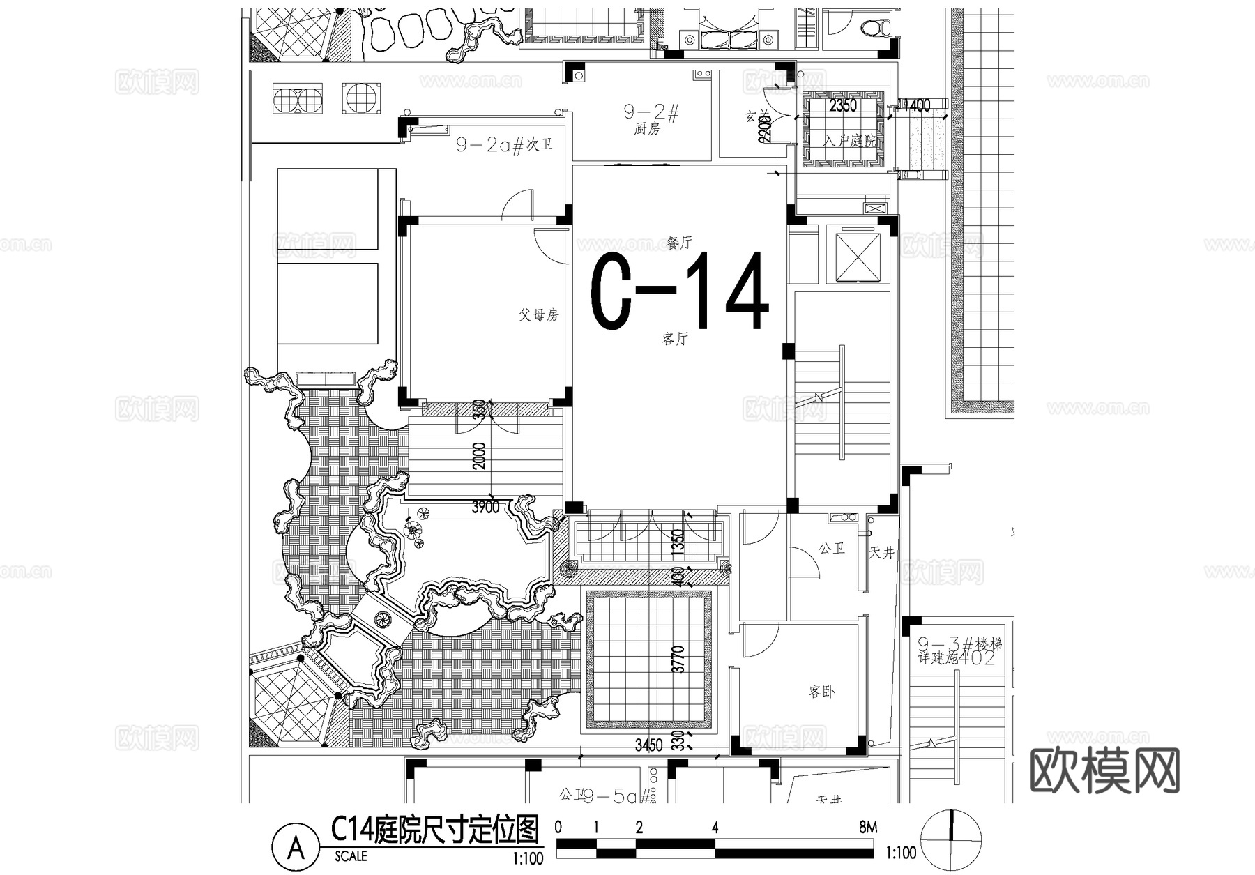 新中式别墅庭院景观平面图CAD施工图cad施工图