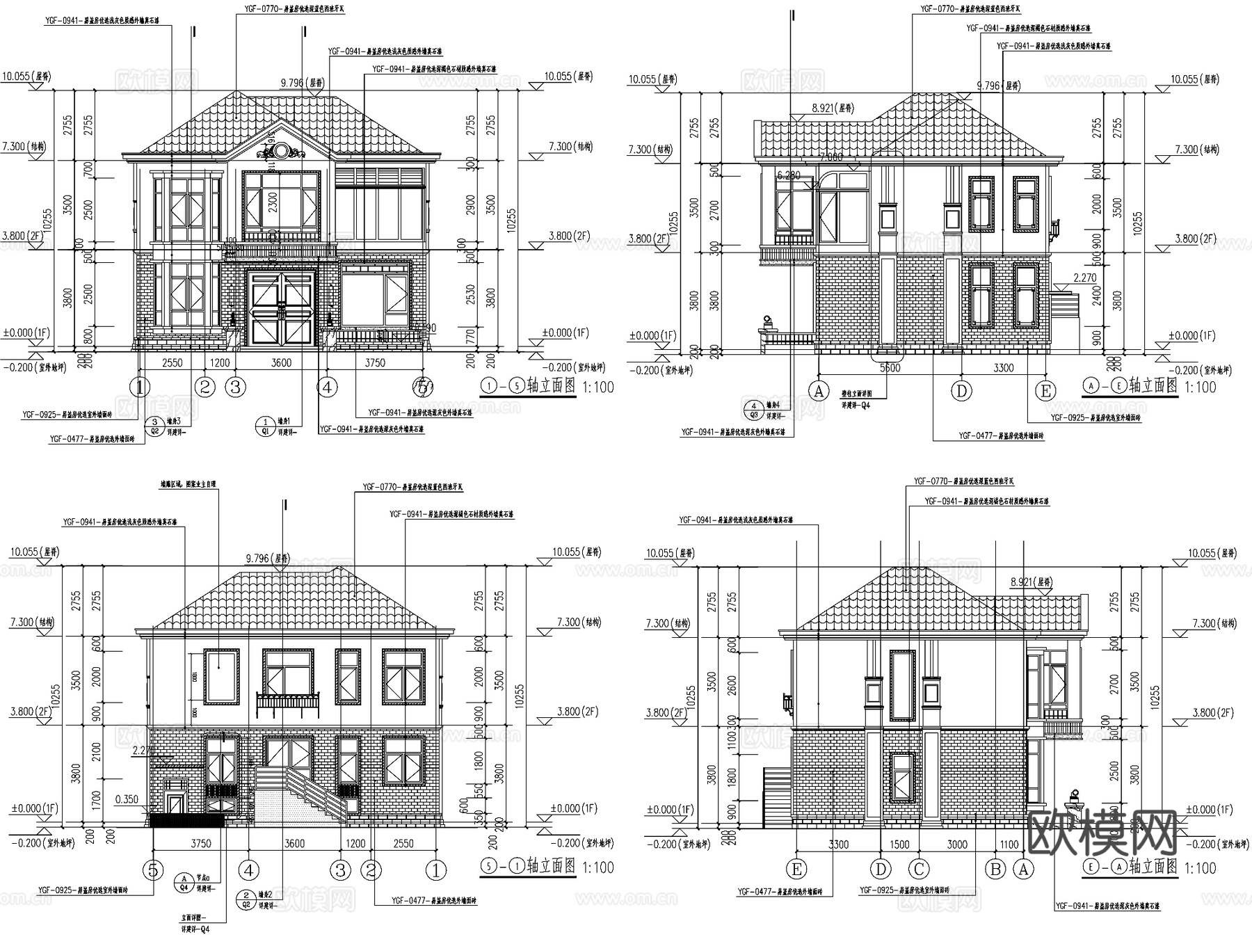 简欧乡村二层独栋别墅自建房建筑CAD施工图cad施工图