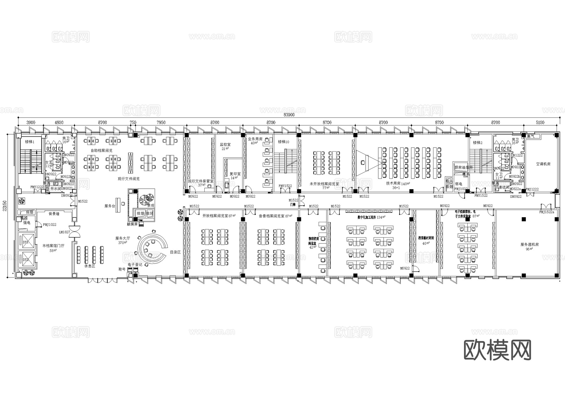 图书馆平面图阅览室档案保管室cad施工图