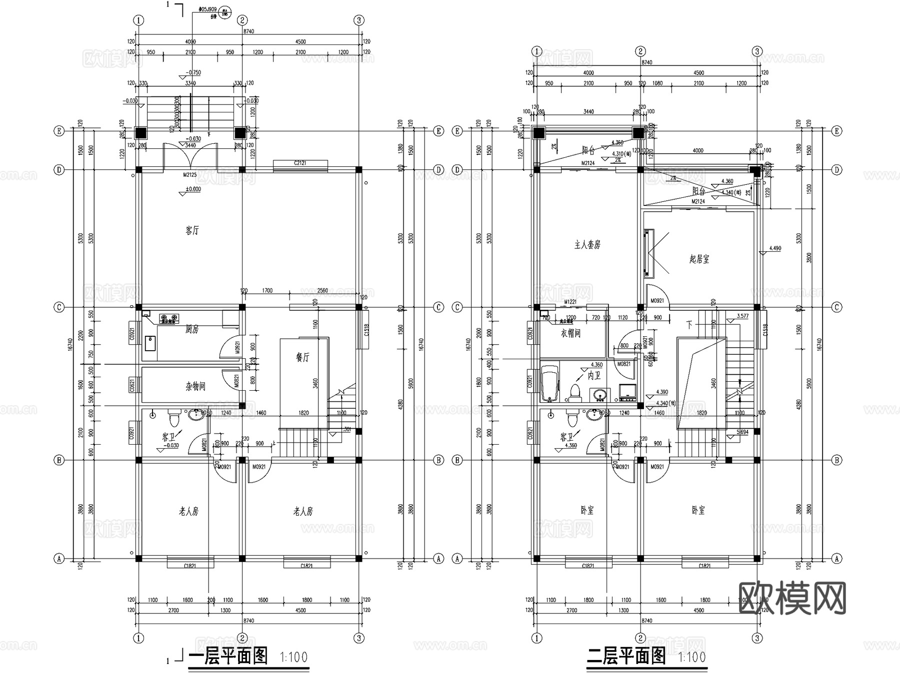 现代三层独栋别墅乡村农村自建房住宅建筑CAD施工图cad施工图