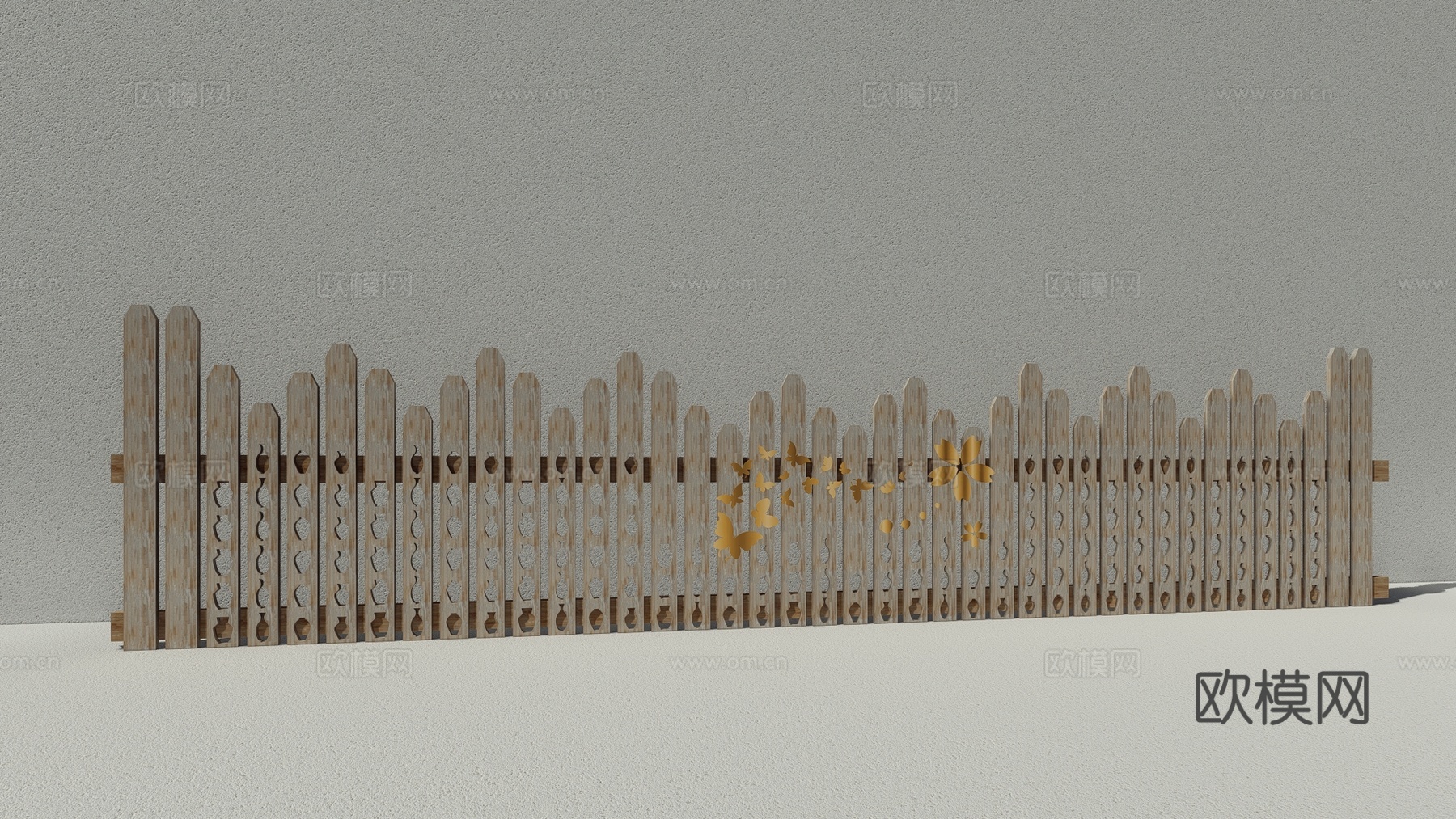 现代生态户外花园卡通木质栏杆动物围栏护栏彩色花朵儿童创意栅栏su模型