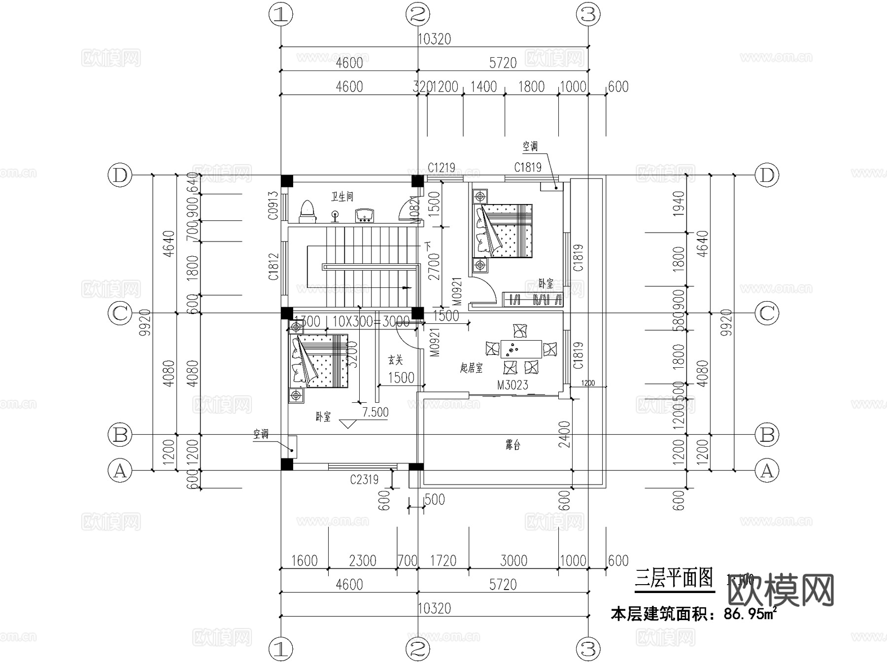 现代三层独栋别墅乡村农村自建房住宅建筑CAD施工图cad施工图
