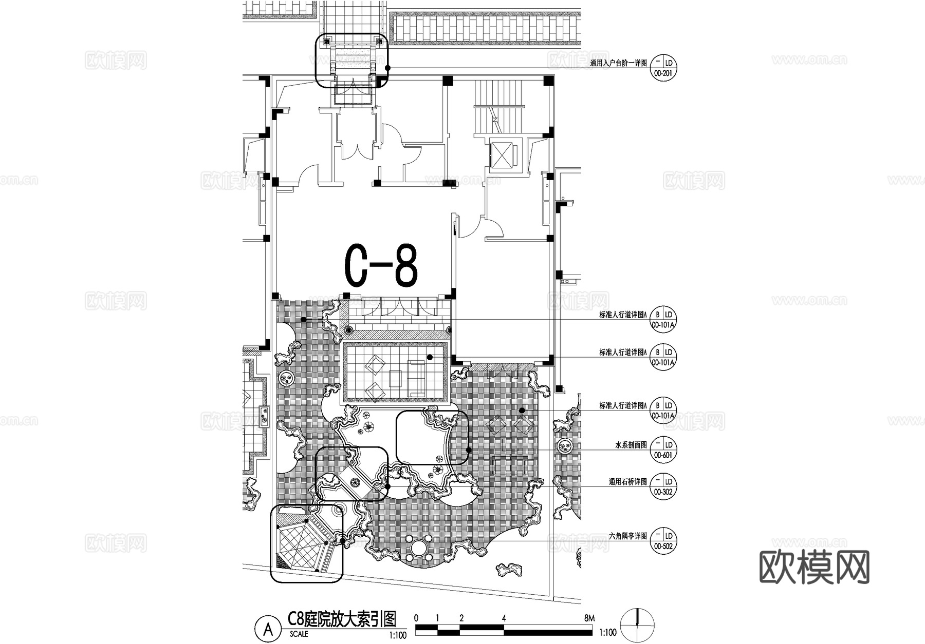 新中式别墅庭院景观平面图CAD施工图cad施工图