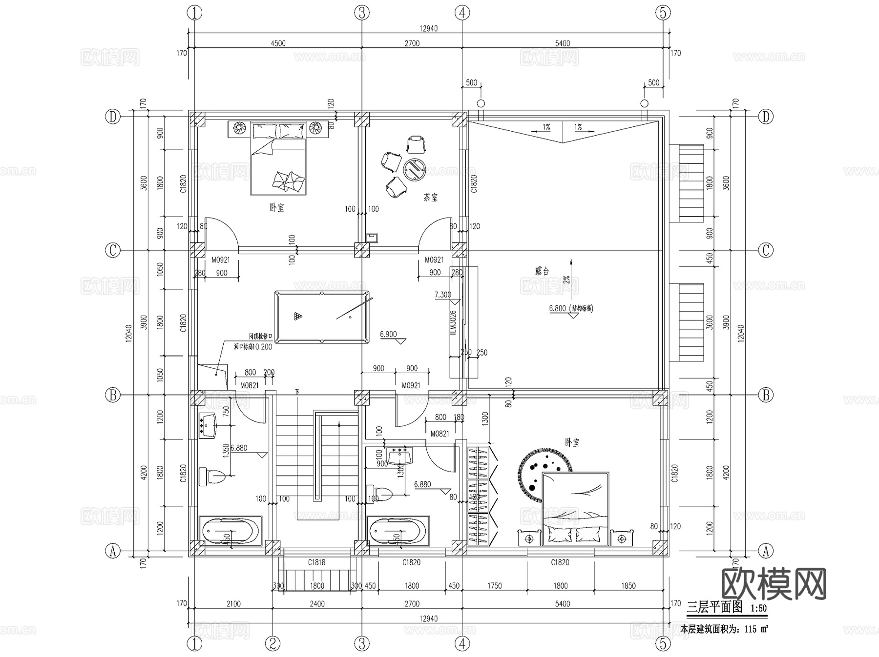 新中式三层独栋别墅乡村农村自建房住宅建筑CAD施工图cad施工图