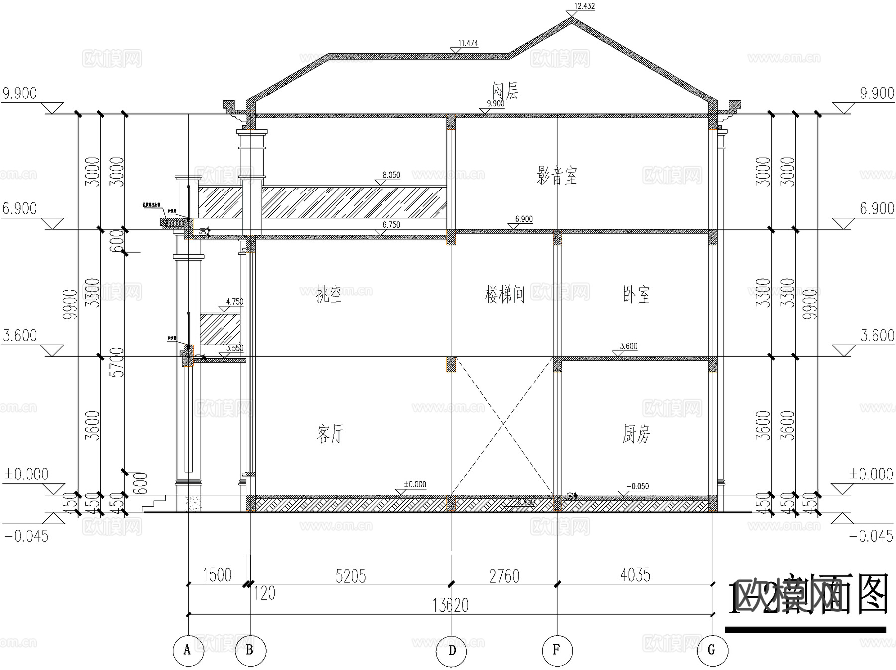 新中式三层独栋别墅乡村农村自建房住宅建筑CAD施工图cad施工图