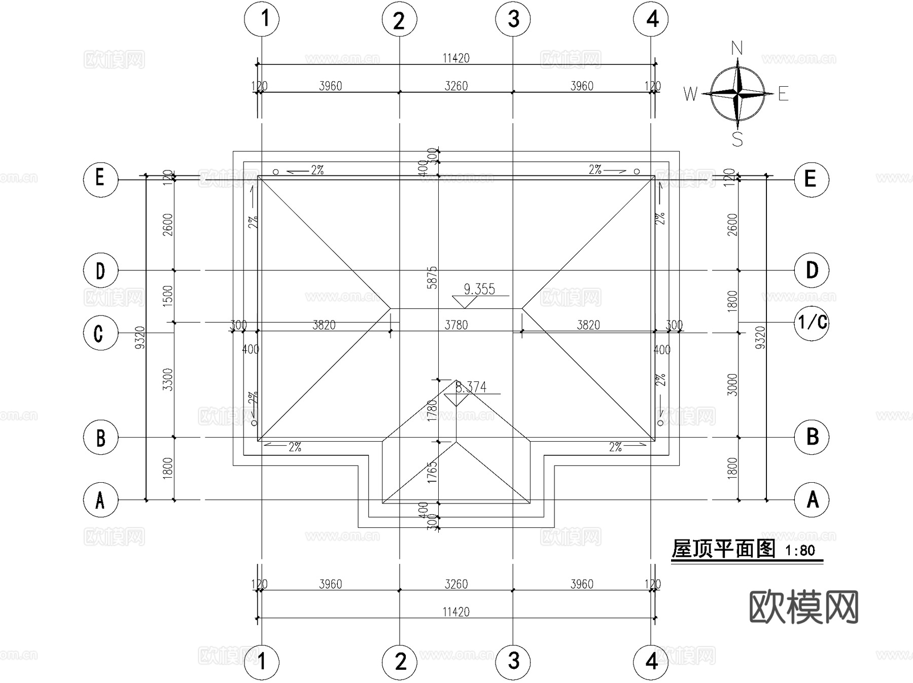 新中式二层独栋别墅农村乡村自建房建筑CAD施工图cad施工图