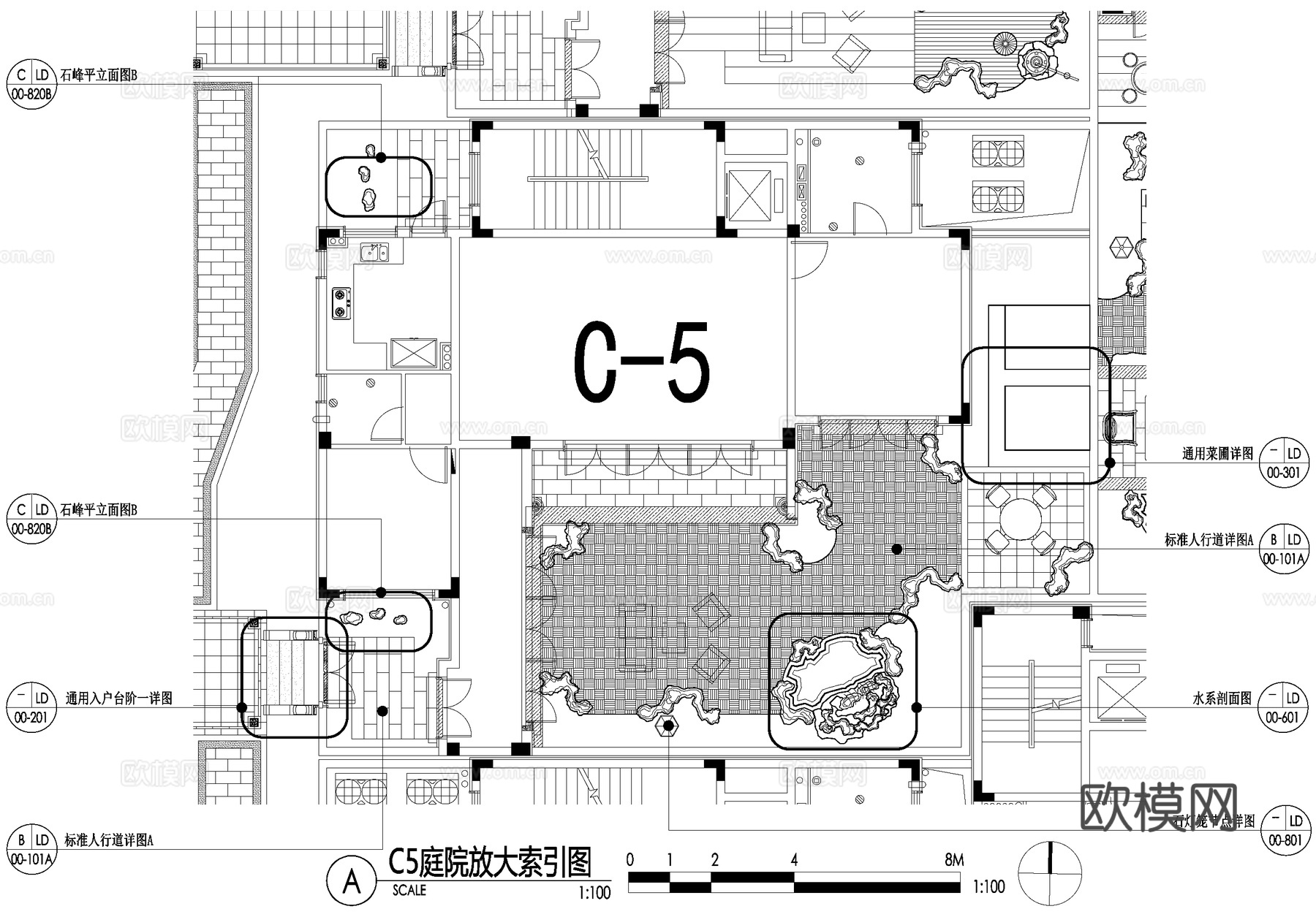 新中式别墅庭院景观平面图CAD施工图cad施工图