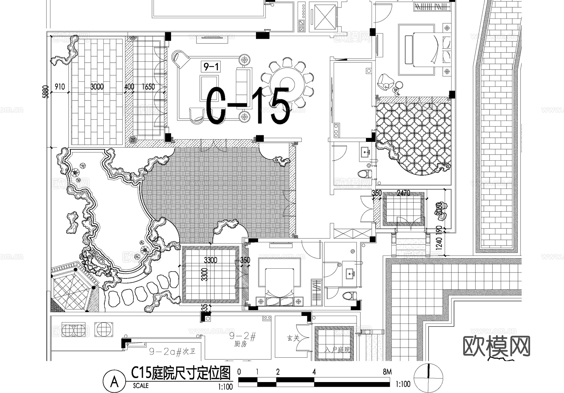 新中式别墅庭院景观平面图CAD施工图cad施工图
