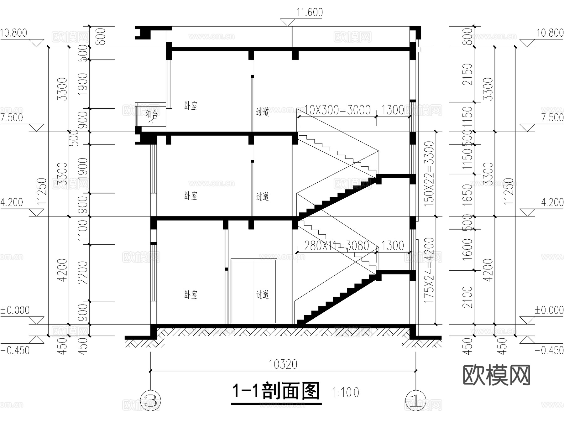 现代三层独栋别墅乡村农村自建房住宅建筑CAD施工图cad施工图