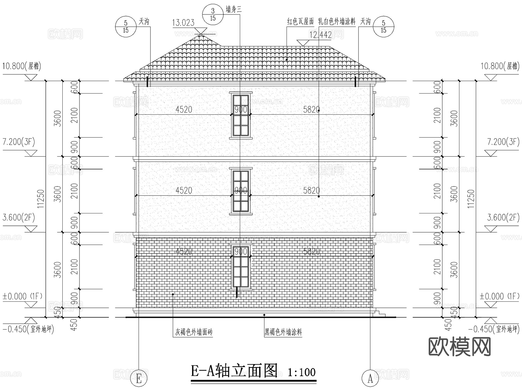 现代简欧三层独栋别墅乡村农村自建房住宅建筑CAD施工图cad施工图