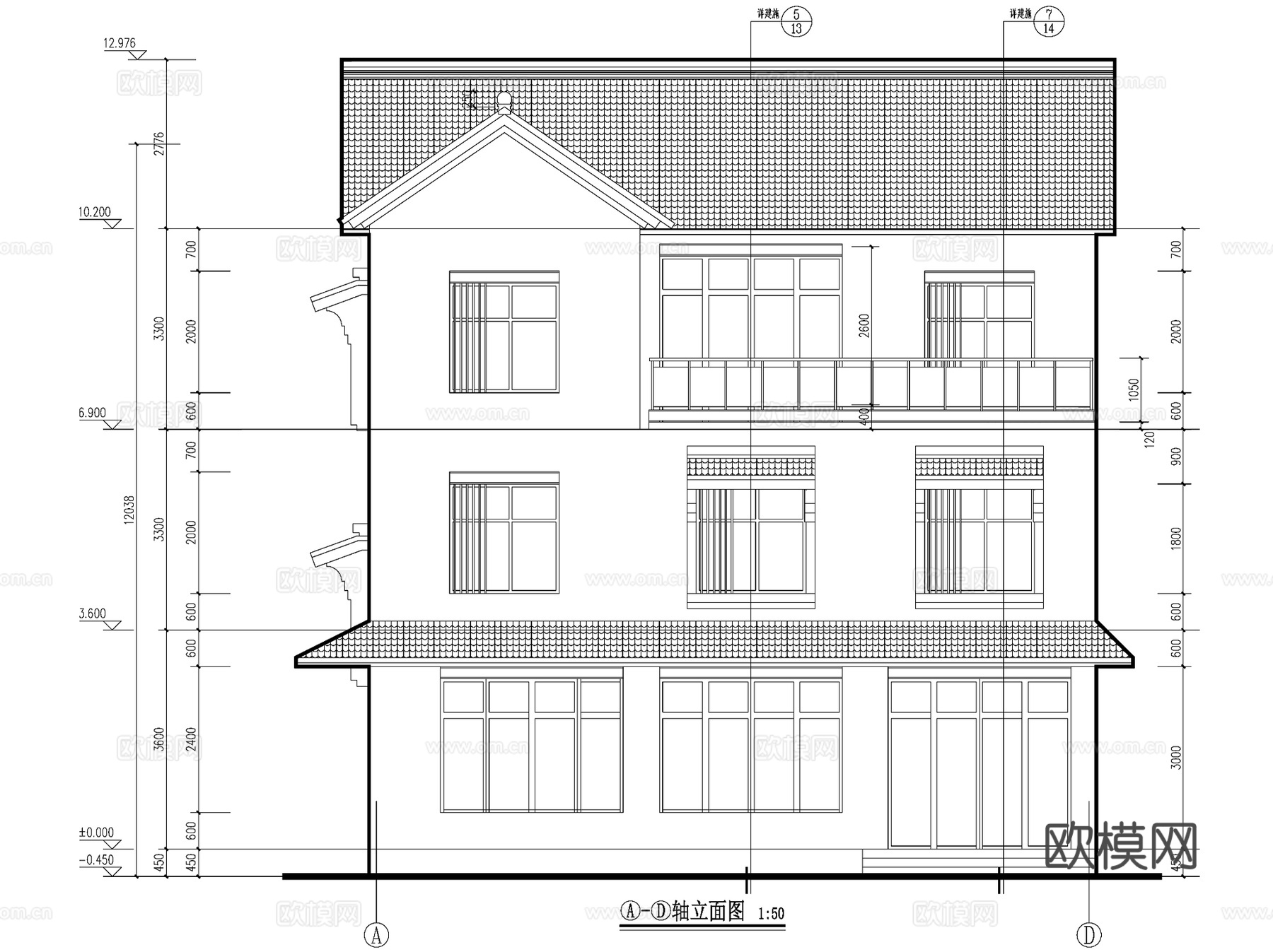 新中式三层独栋别墅乡村农村自建房住宅建筑CAD施工图cad施工图