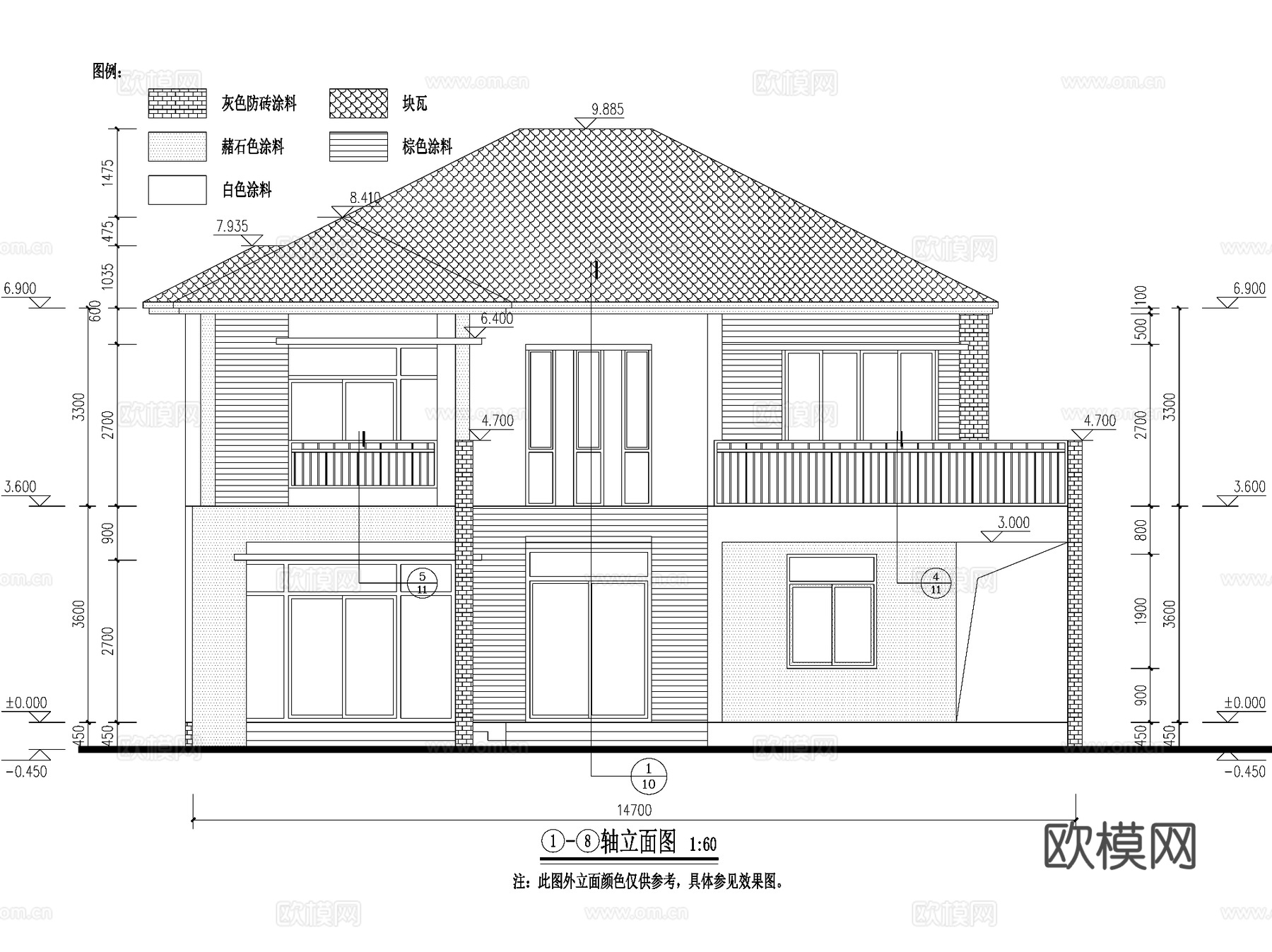 现代二层独栋别墅农村乡村自建房建筑CAD施工图cad施工图