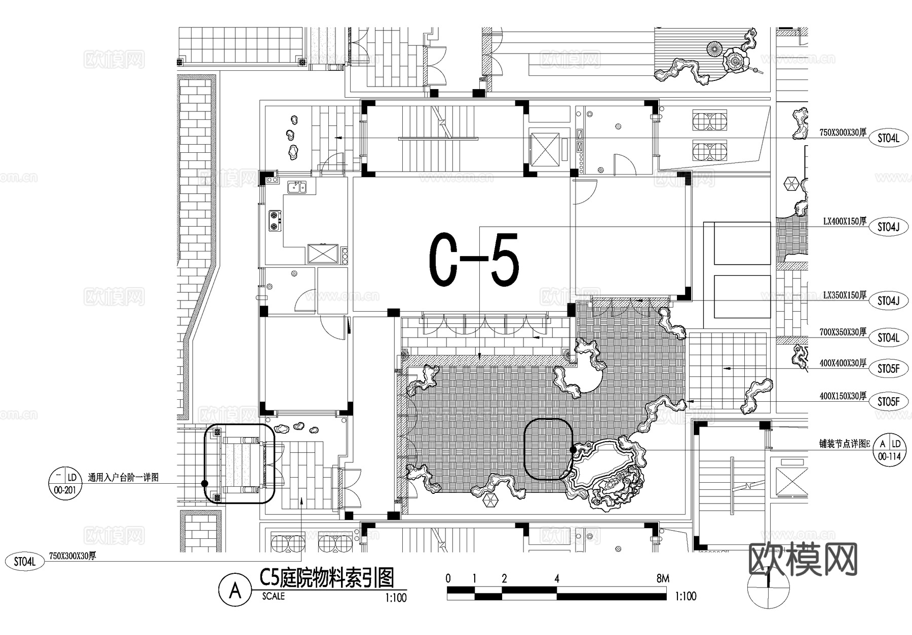 新中式别墅庭院景观平面图CAD施工图cad施工图