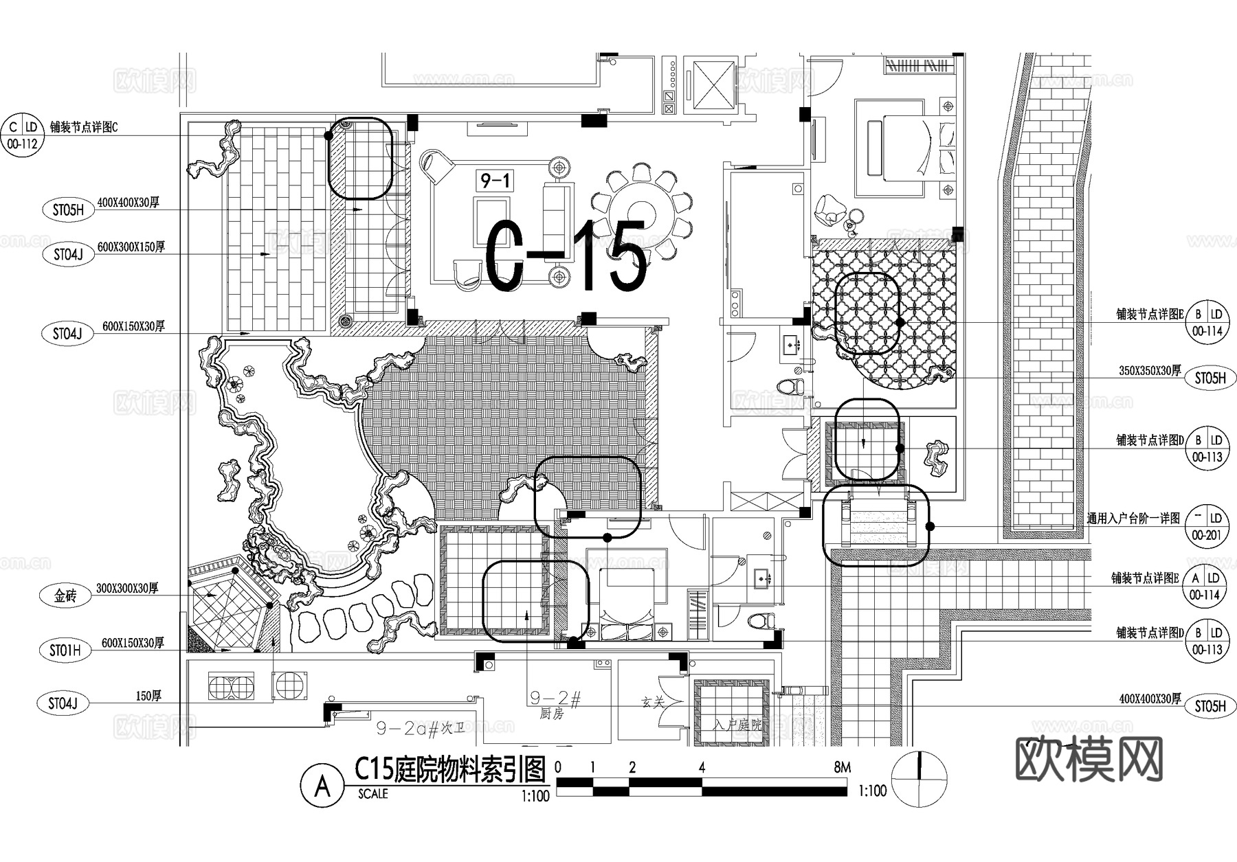 新中式别墅庭院景观平面图CAD施工图cad施工图