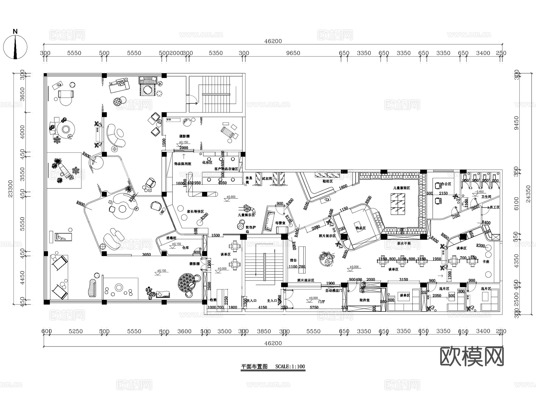 MENGDOUER儿童摄影店室内装饰CAD部分施工图+SUcad施工图