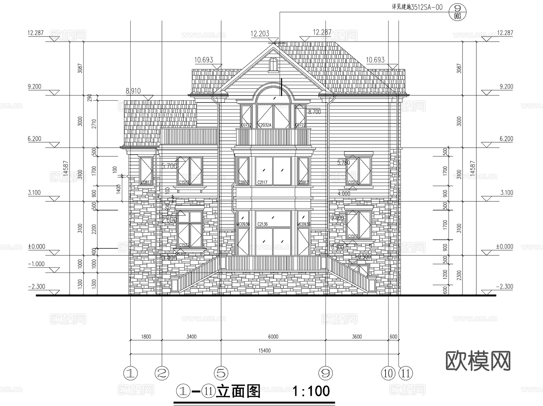 欧式复古三层独栋别墅农村乡村自建房住宅建筑CAD施工图cad施工图