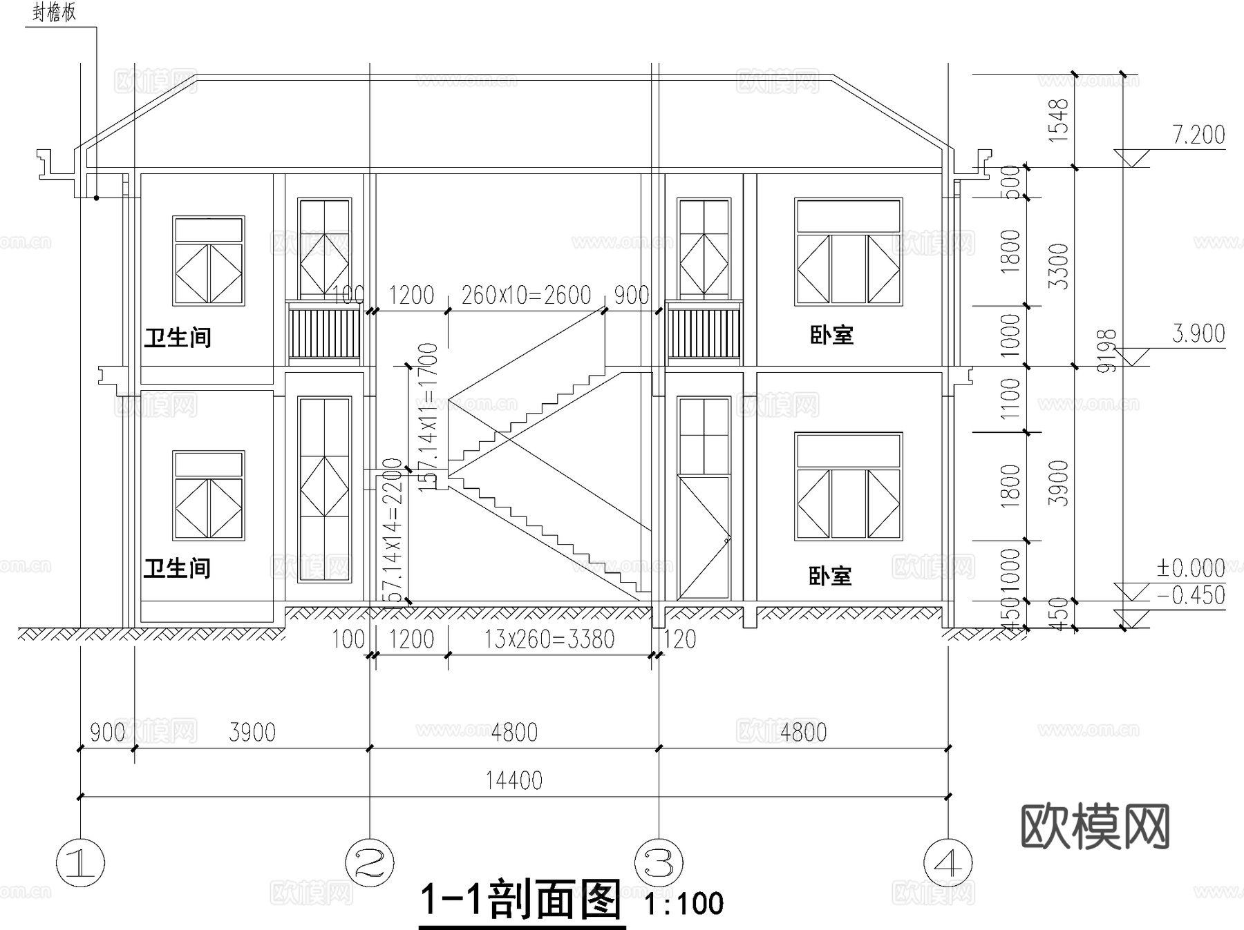 新中式二层独栋别墅农村乡村自建房建筑CAD施工图cad施工图