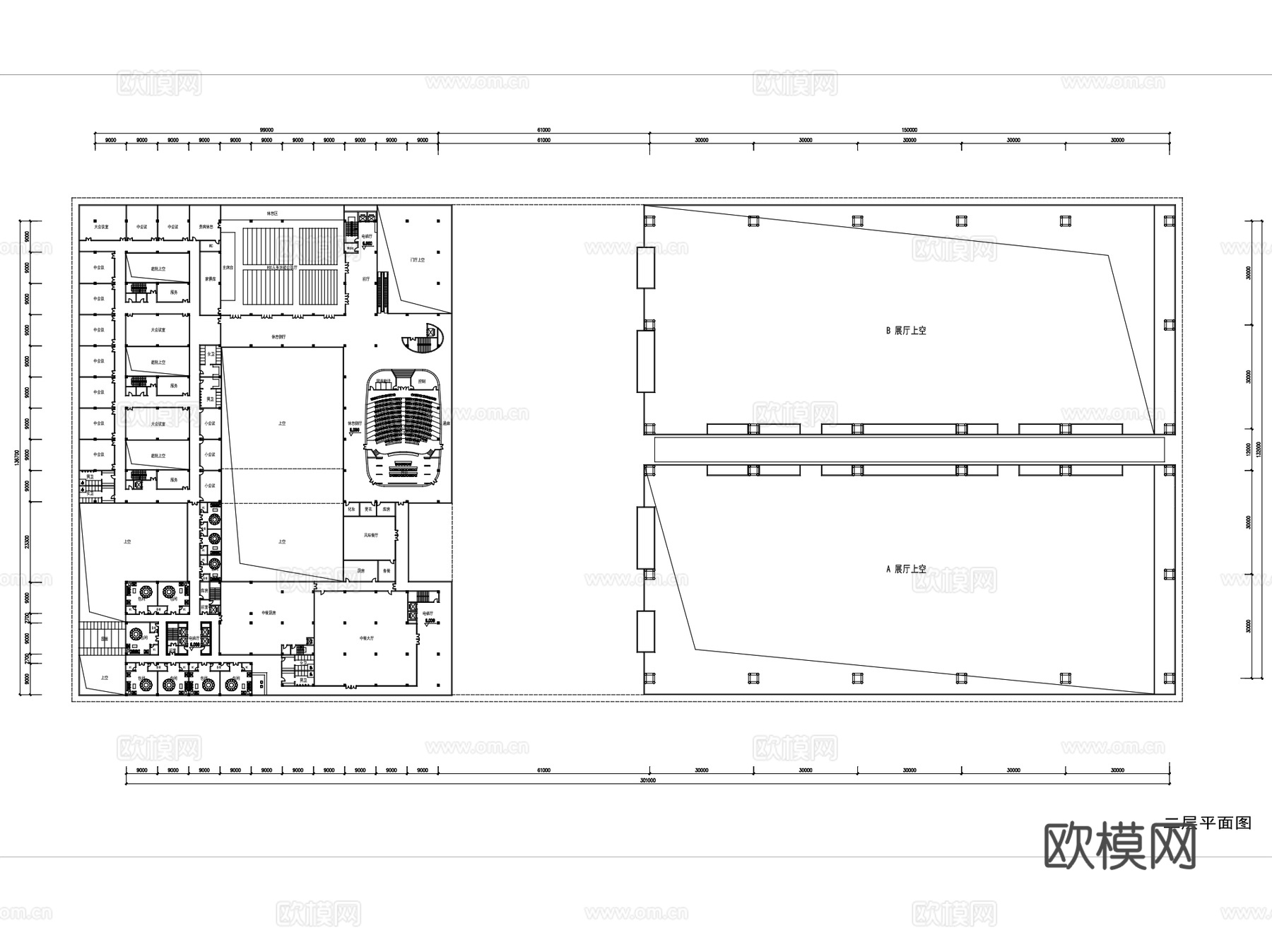 铜陵国际会展中心建筑平面CAD+SU+文本cad施工图