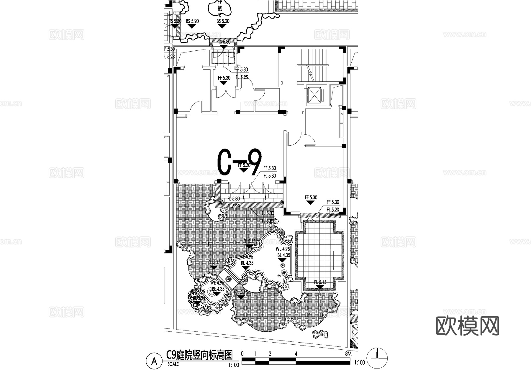 新中式别墅庭院景观平面图CAD施工图cad施工图