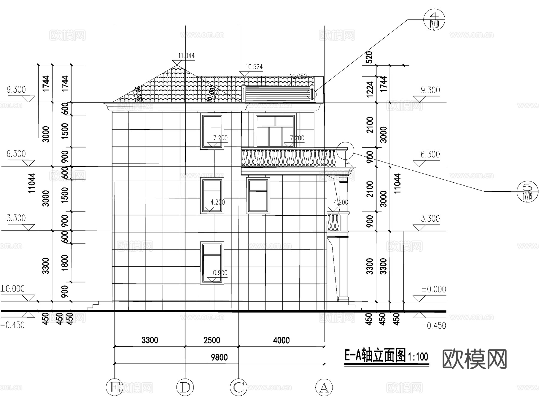 欧式简约三层独栋别墅农村乡村自建房住宅建筑CAD施工图cad施工图